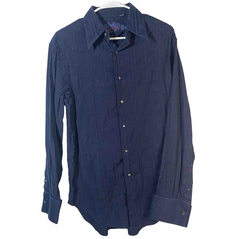 ROBERT GRAHAM Men's L/S Cotton Navy Blue Flip Cuff Sport Shirt Size Large‎ EUC